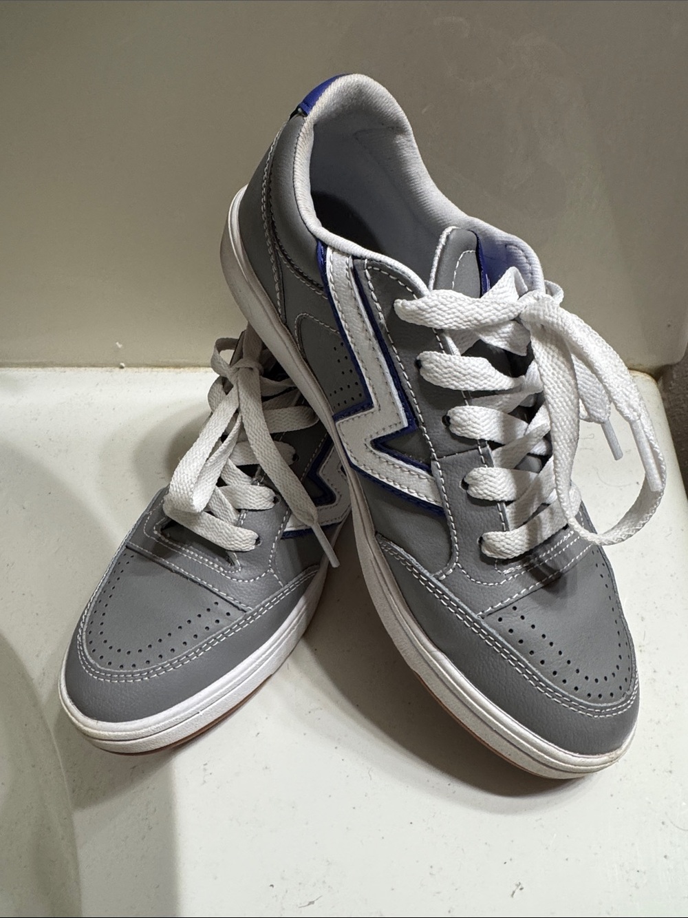 Gray Vans Low-Top Sneakers with White Laces
